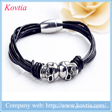 New double skulls magnetic clasp titanium steel braided bracelet